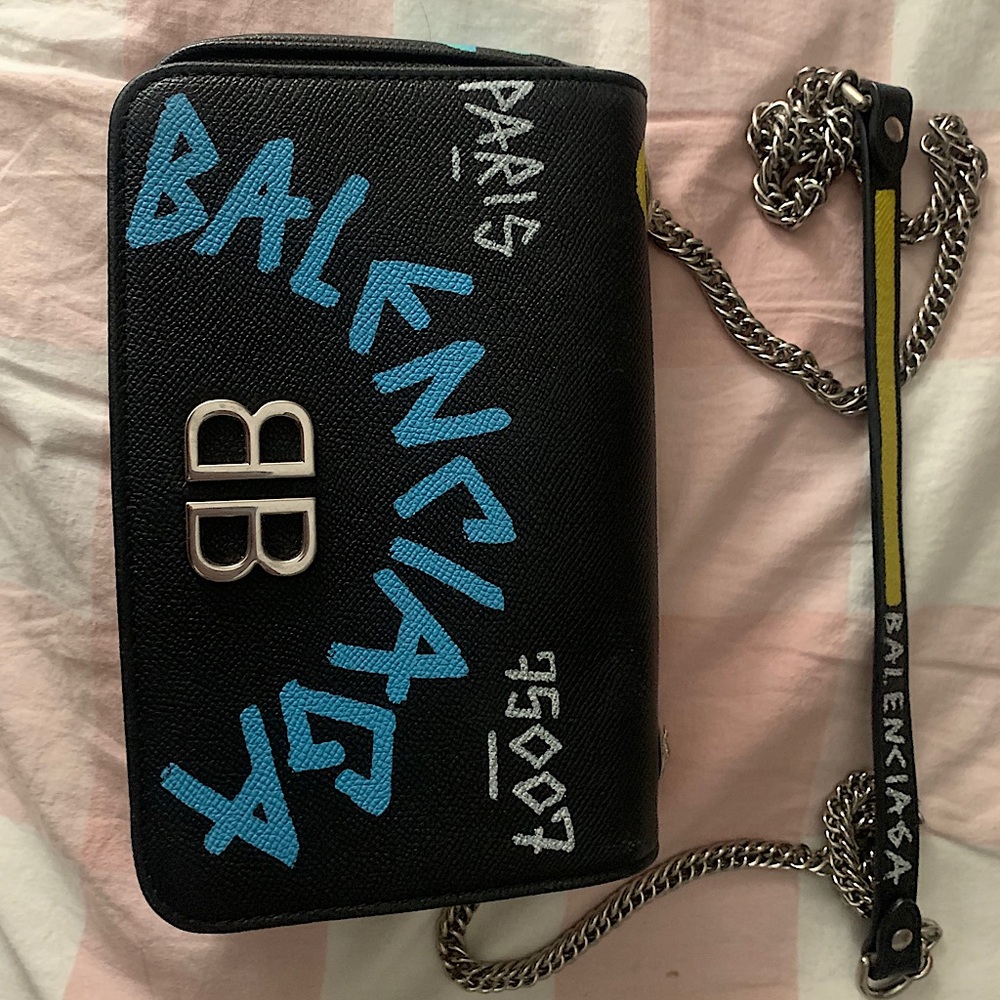 balenciaga graffiti crossbody chain purse